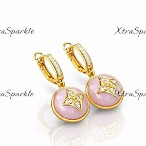 Gold and Pink Flower Earrings Gift for Her